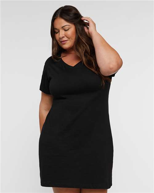 LAT 3522 Women's Fine Jersey V-Neck Coverup - Black - model front