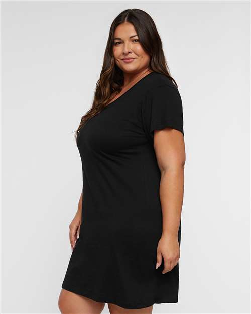 LAT 3522 Women's Fine Jersey V-Neck Coverup - Black - model side
