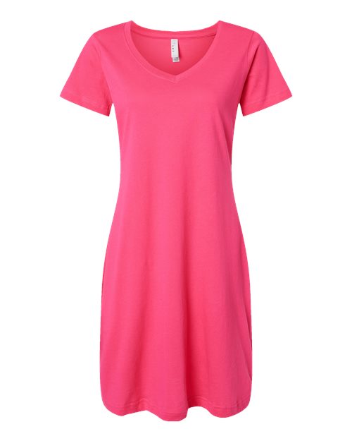 LAT 3522 Women's Fine Jersey V-Neck Coverup - Hot Pink - front