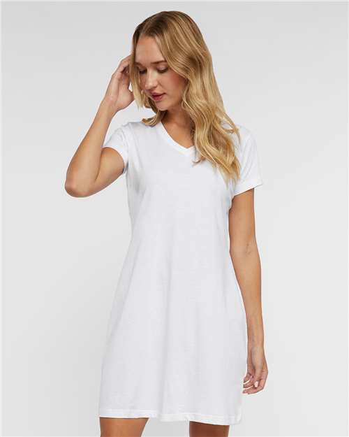 LAT 3522 Women's Fine Jersey V-Neck Coverup - White - model front