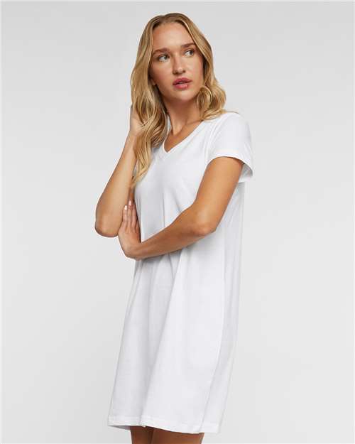LAT 3522 Women's Fine Jersey V-Neck Coverup - White - model side