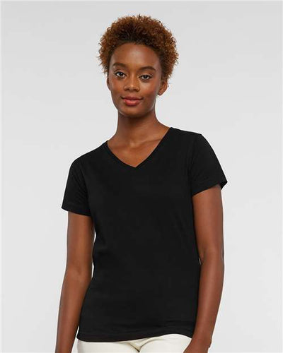 LAT 3507 Women's Fine Jersey V-Neck Tee - Black - model front