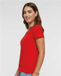 LAT 3507 Women's Fine Jersey V-Neck Tee - Red - model side