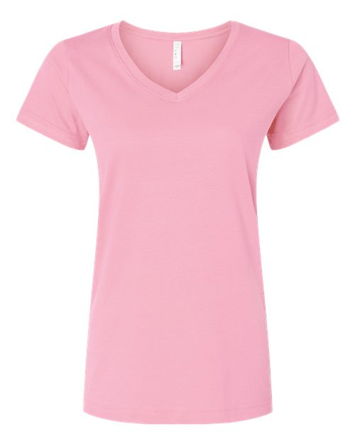 LAT 3507 Women's Fine Jersey V-Neck Tee - Pink - front