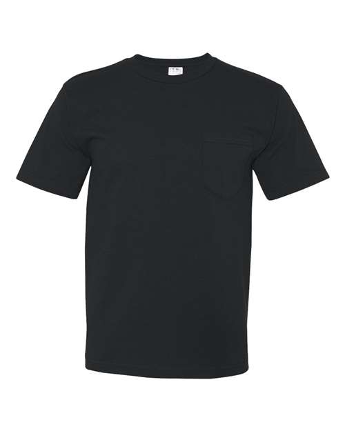 Bayside 5070 Unisex USA-Made Midweight Pocket T-Shirt - Black - front