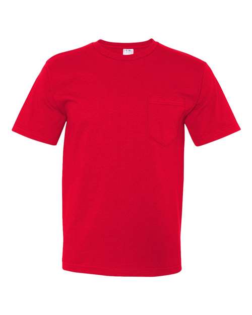 Bayside 5070 Unisex USA-Made Midweight Pocket T-Shirt - Red - front
