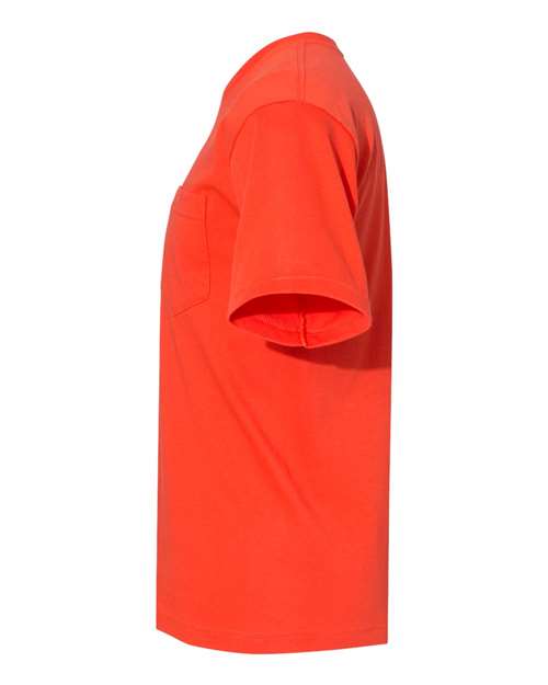 Bayside 5070 Unisex USA-Made Midweight Pocket T-Shirt - Bright Orange - side