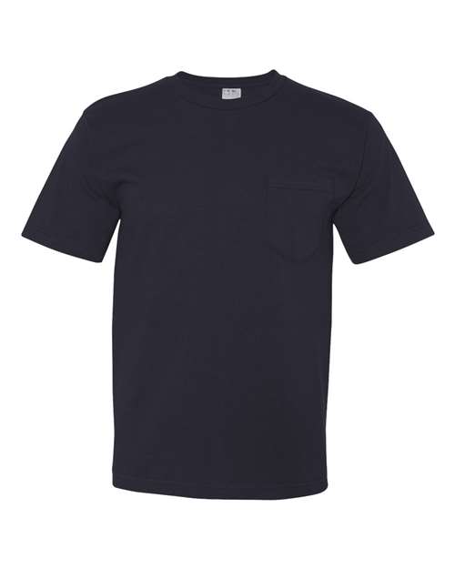 Bayside 5070 Unisex USA-Made Midweight Pocket T-Shirt - Navy - front
