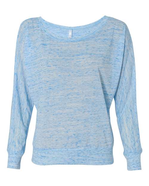 BELLA + CANVAS 8850 Women’s Flowy Off Shoulder Long Sleeve Tee - Blue Marble - front