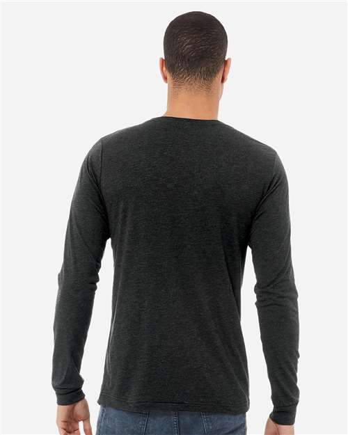 BELLA + CANVAS 3513 Unisex Triblend Long Sleeve Tee - Charcoal Black Triblend - model back