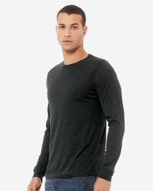 BELLA + CANVAS 3513 Unisex Triblend Long Sleeve Tee - Charcoal Black Triblend - model side