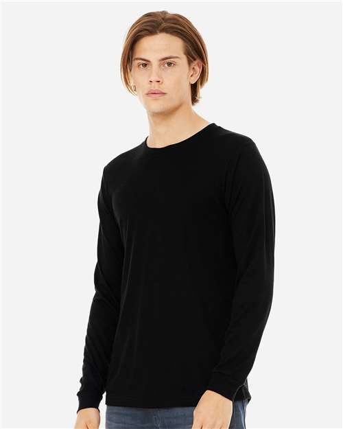 BELLA + CANVAS 3513 Unisex Triblend Long Sleeve Tee - Solid Black Triblend - model side