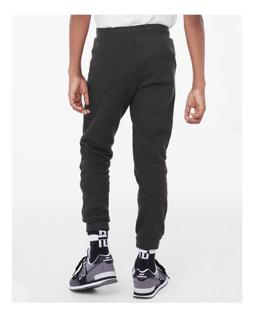 BELLA + CANVAS 3727Y Youth Jogger Sweatpants - Dark Grey Heather - model back