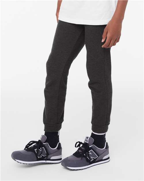 BELLA + CANVAS 3727Y Youth Jogger Sweatpants - Dark Grey Heather - model side