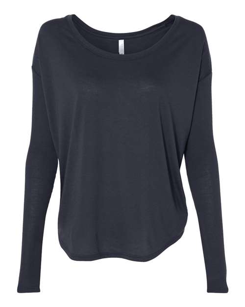 BELLA + CANVAS 8852 Women’s Flowy 2x1 Ribbed Long Sleeve Tee - Midnight - front