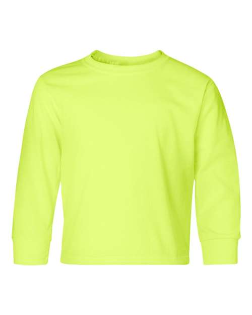 Jerzees 29BLR Youth Dri-Power Long Sleeve 50/50 T-Shirt - Safety Green - front