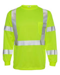 Kishigo 9145-9146 Unisex Long Sleeve Class 3 T-Shirt - Lime - front