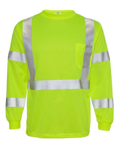 Kishigo 9145-9146 Unisex Long Sleeve Class 3 T-Shirt - Lime - front