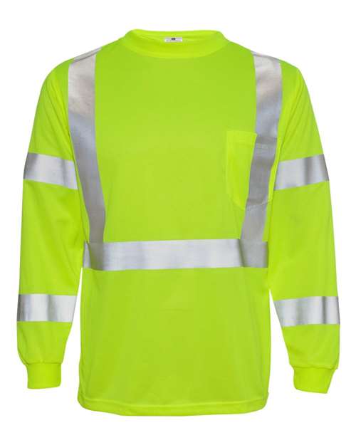 Kishigo 9145-9146 Unisex Long Sleeve Class 3 T-Shirt - Lime - front