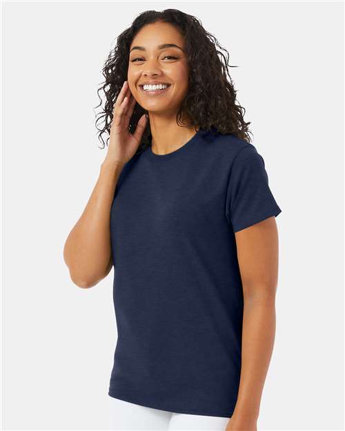 Hanes 5170 Unisex EcoSmart T-Shirt - Heather Navy - model side