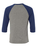 BELLA + CANVAS 3200 Unisex Three-Quarter Sleeve Baseball Tee - Grey/ Navy Triblend - back