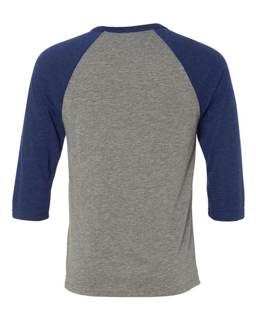 BELLA + CANVAS 3200 Unisex Three-Quarter Sleeve Baseball Tee - Grey/ Navy Triblend - back