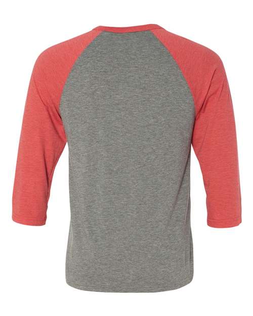 BELLA + CANVAS 3200 Unisex Three-Quarter Sleeve Baseball Tee - Grey/ Red Triblend - back