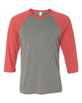 BELLA + CANVAS 3200 Unisex Three-Quarter Sleeve Baseball Tee - Grey/ Red Triblend - front