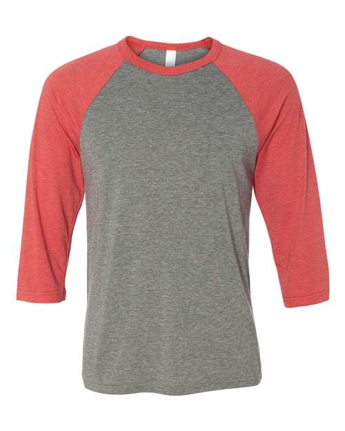 BELLA + CANVAS 3200 Unisex Three-Quarter Sleeve Baseball Tee - Grey/ Red Triblend - front