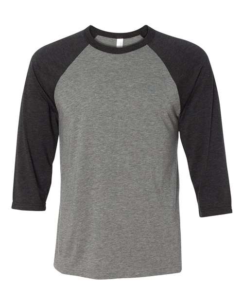 BELLA + CANVAS 3200 Unisex Three-Quarter Sleeve Baseball Tee - Grey/ Charcoal Black Triblend - front