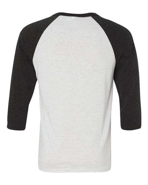 BELLA + CANVAS 3200 Unisex Three-Quarter Sleeve Baseball Tee - White Fleck/ Charcoal Triblend - back