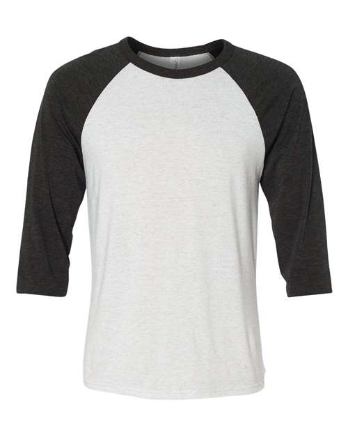 BELLA + CANVAS 3200 Unisex Three-Quarter Sleeve Baseball Tee - White Fleck/ Charcoal Triblend - front