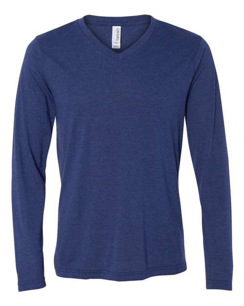 BELLA + CANVAS 3425 Unisex Long Sleeve V-Neck Tee - Navy Triblend - front