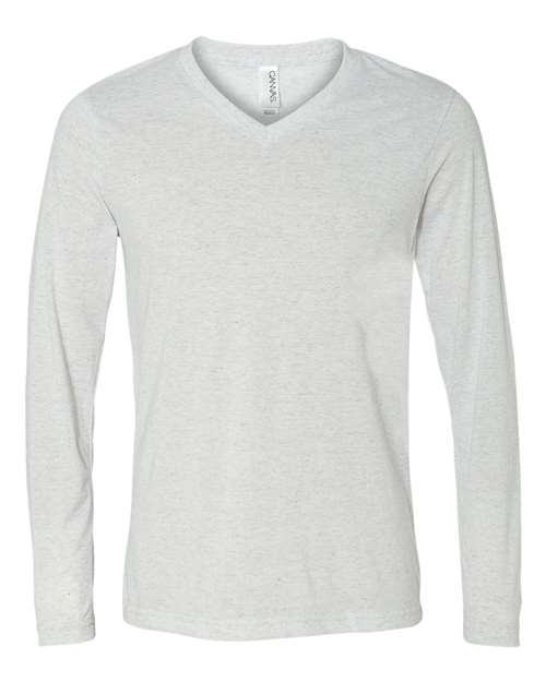 BELLA + CANVAS 3425 Unisex Long Sleeve V-Neck Tee - White Fleck Triblend - front