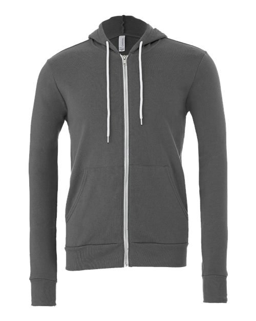 Bella + Canvas 3739 Sponge Fleece Full-Zip Hoodie Sweatshirt - Asphalt - flat front