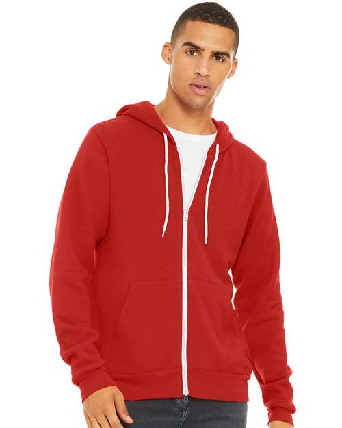 Bella + Canvas 3739 Sponge Fleece Full-Zip Hoodie Sweatshirt - Red - model front