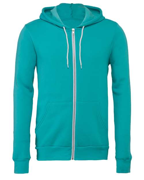 Bella + Canvas 3739 Sponge Fleece Full-Zip Hoodie Sweatshirt - Teal - flat front