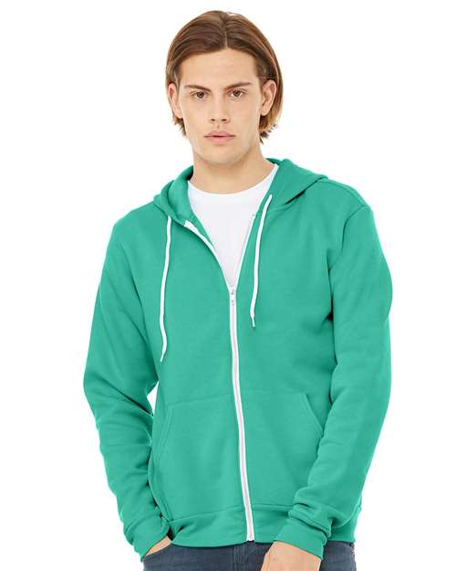 Bella + Canvas 3739 Sponge Fleece Full-Zip Hoodie Sweatshirt - Teal - model front