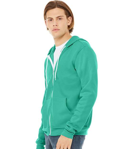 Bella + Canvas 3739 Sponge Fleece Full-Zip Hoodie Sweatshirt - Teal - model side