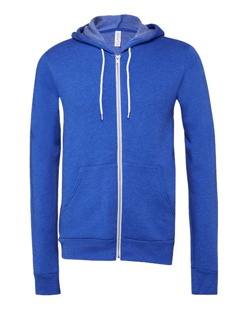 Bella + Canvas 3739 Sponge Fleece Full-Zip Hoodie Sweatshirt - True Royal - flat front