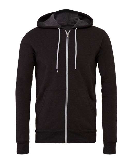 Bella + Canvas 3739 Sponge Fleece Full-Zip Hoodie Sweatshirt - Dark Grey Heather - flat front