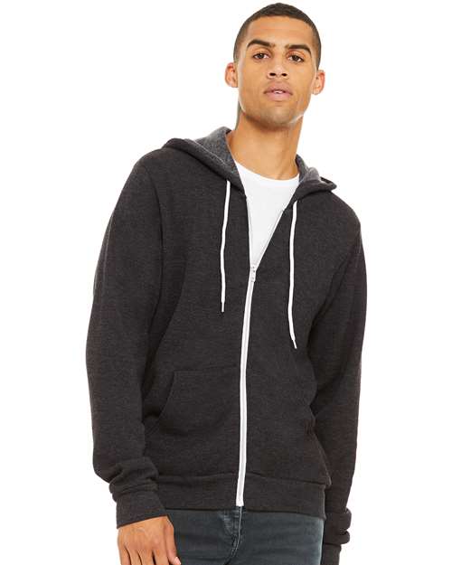 Bella + Canvas 3739 Sponge Fleece Full-Zip Hoodie Sweatshirt - Dark Grey Heather - model front