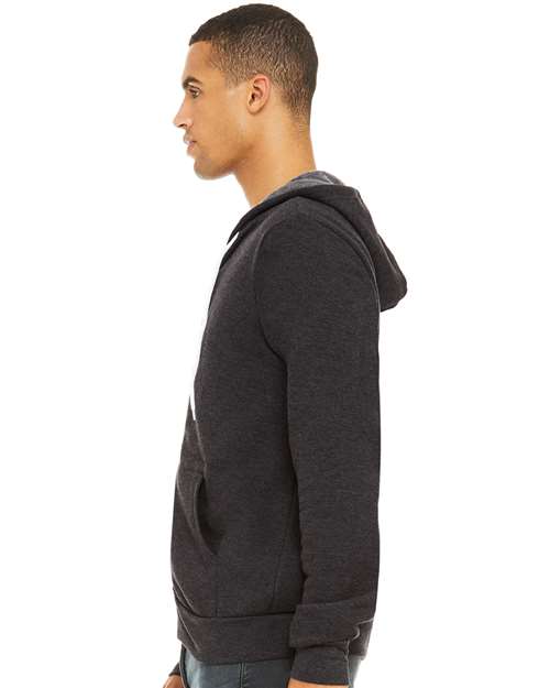 Bella + Canvas 3739 Sponge Fleece Full-Zip Hoodie Sweatshirt - Dark Grey Heather - model side
