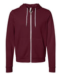 Bella + Canvas 3739 Sponge Fleece Full-Zip Hoodie Sweatshirt - Maroon - flat front