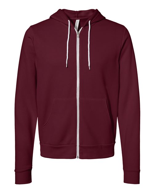 Bella + Canvas 3739 Sponge Fleece Full-Zip Hoodie Sweatshirt - Maroon - flat front