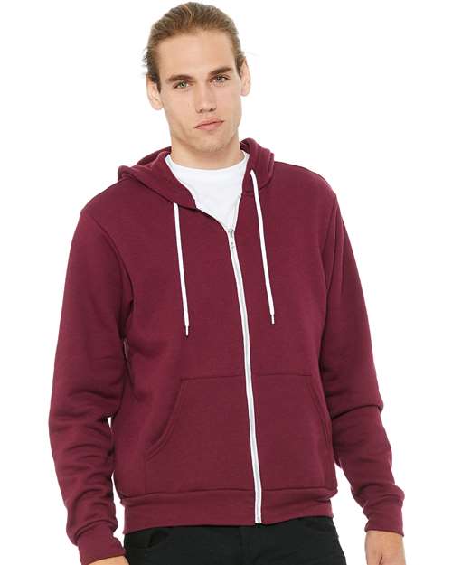 Bella + Canvas 3739 Sponge Fleece Full-Zip Hoodie Sweatshirt - Maroon - model front