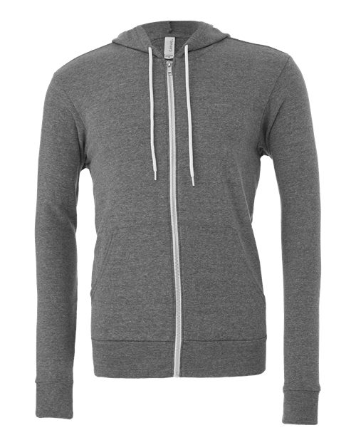 Bella + Canvas 3739 Sponge Fleece Full-Zip Hoodie Sweatshirt - Deep Heather - front