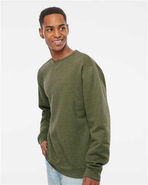 Independent Trading Co. SS3000 Midweight Crewneck Sweatshirt - Army Heather - model side
