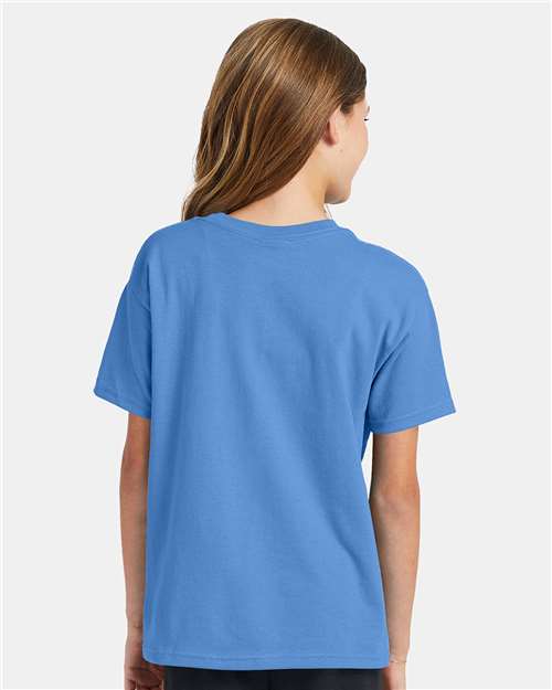 Hanes 5370 Youth EcoSmart T-Shirt - Carolina Blue - model back