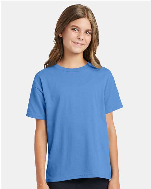 Hanes 5370 Youth EcoSmart T-Shirt - Carolina Blue - model front